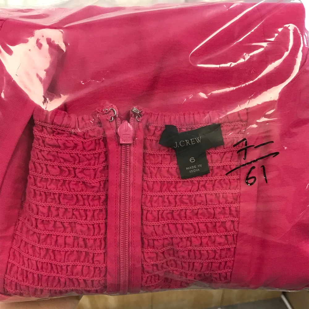 J. Crew Hot Pink Square Neck Smocked Bodice Tie Front Puff Sleeve Mini‎ Dress 6 - Picture 10 of 10